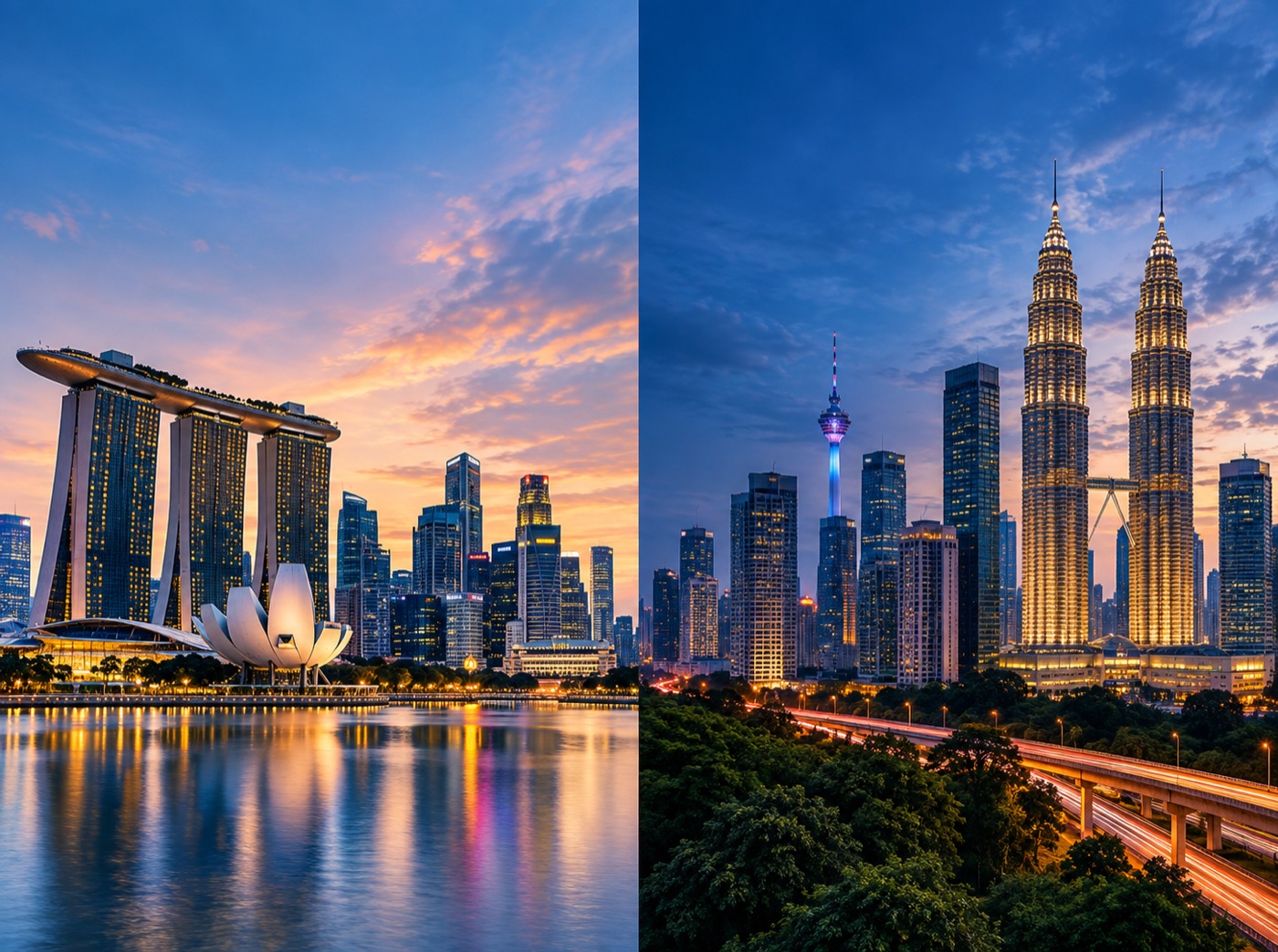 Singapore and Kuala Lumpur skylines